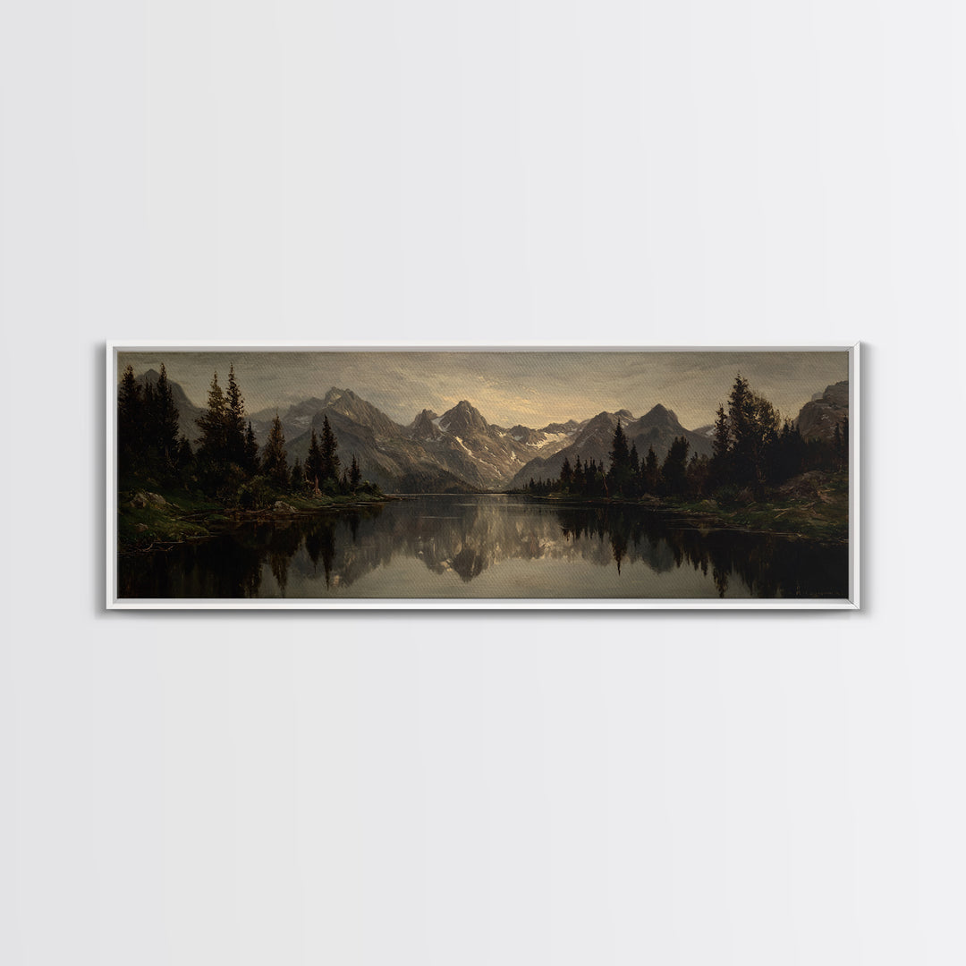 Mountain Lake with Pine Forest Reflection Canvas Print, Traditional Art, Landscape, Living Room Decor, Fine Art, Classic, TRA-3x1-49