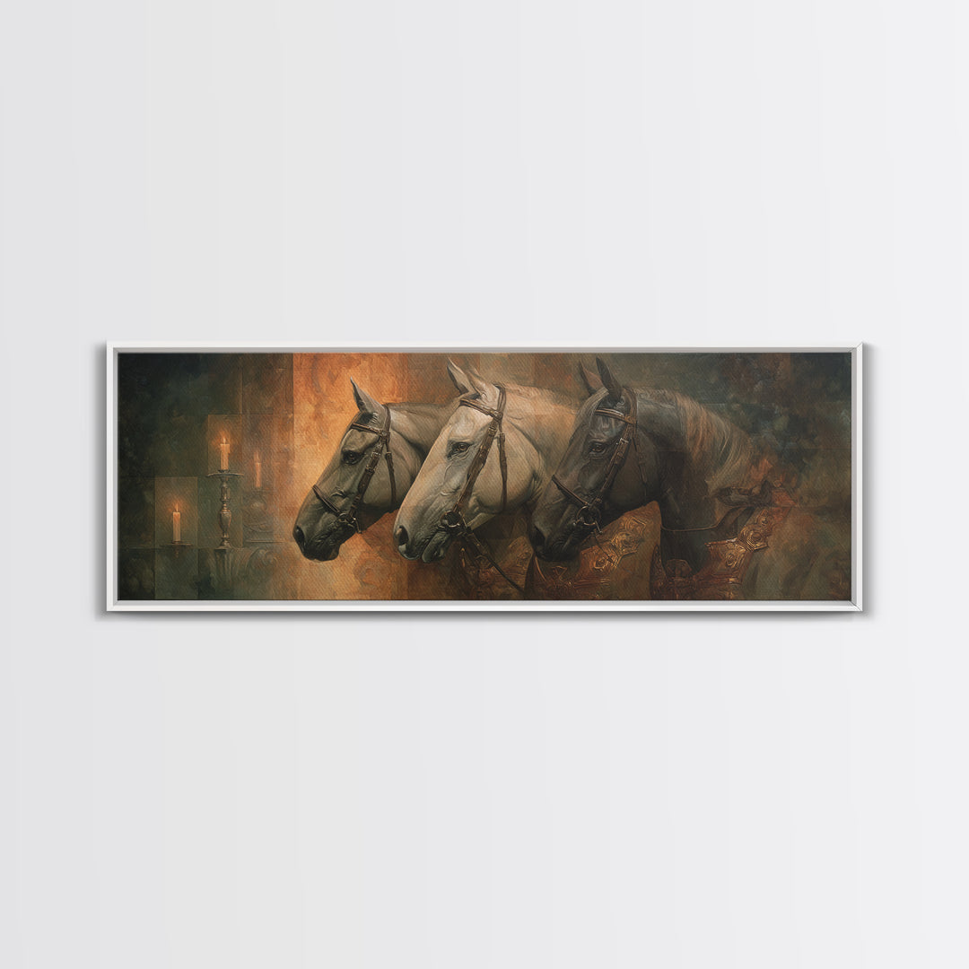 Realistic Horse Portrait Framed Canvas Print, Traditional Art, Wall Hanging, Living Room Decor, Classic, Japanese Decor, TRA-3x1-67