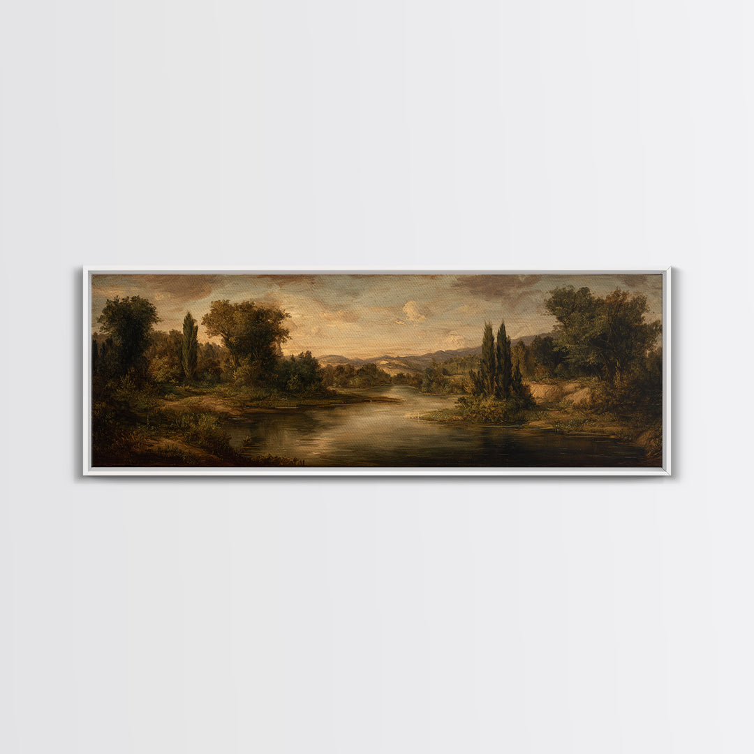 Classic Oil Painted Landscape Framed Canvas Print, Traditional Art, Boho Decor, Living Room Decor, Fine Art, Classic, TRA-3x1-89