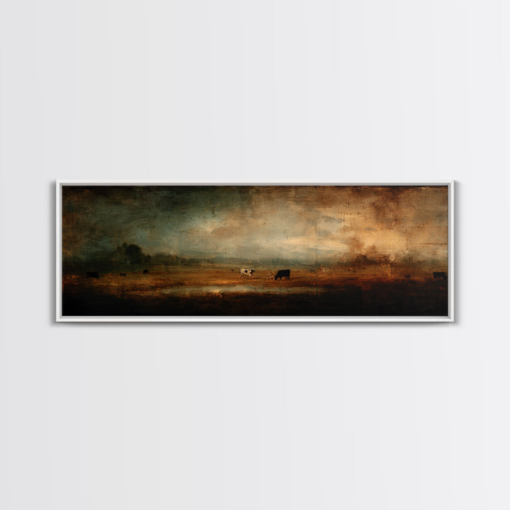 Pastoral Countryside with Cows in Field Canvas Print, Traditional Art, Art Print, Living Room Decor, Oil Painting, Classic, TRA-3x1-95