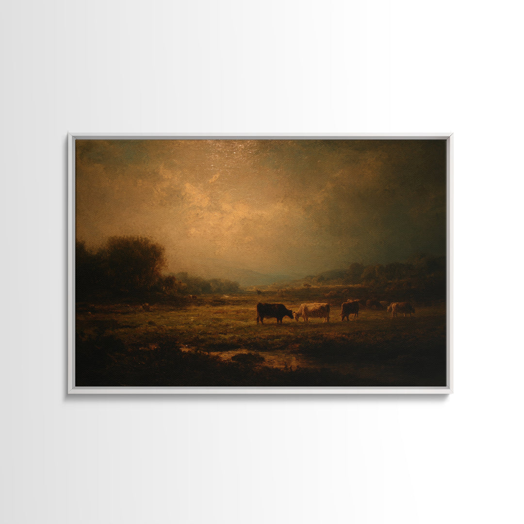 Pastoral Countryside with Cows in Field Canvas Print, Traditional Art, Modern Decor, Living Room Decor, Fine Art, Classic, TRA-3x2-11