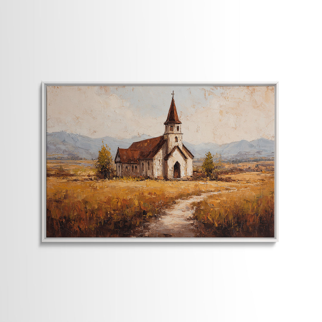 Church Steeple Across Rural Meadow Canvas Print, Traditional Art, Japanese Decor, Living Room Decor, Fine Art, Classic, TRA-3x2-17
