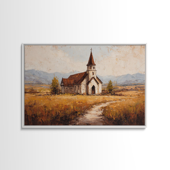 Church Steeple Across Rural Meadow Canvas Print, Traditional Art, Japanese Decor, Living Room Decor, Fine Art, Classic, TRA-3x2-17