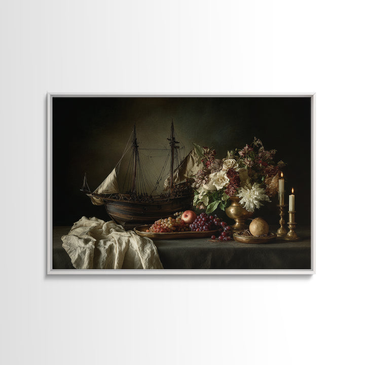 Ship at Sea Framed Canvas Print, Traditional Art, Original Art, Living Room Decor, Fine Art, Classic, Landscape, Indian Art, TRA-3x2-18