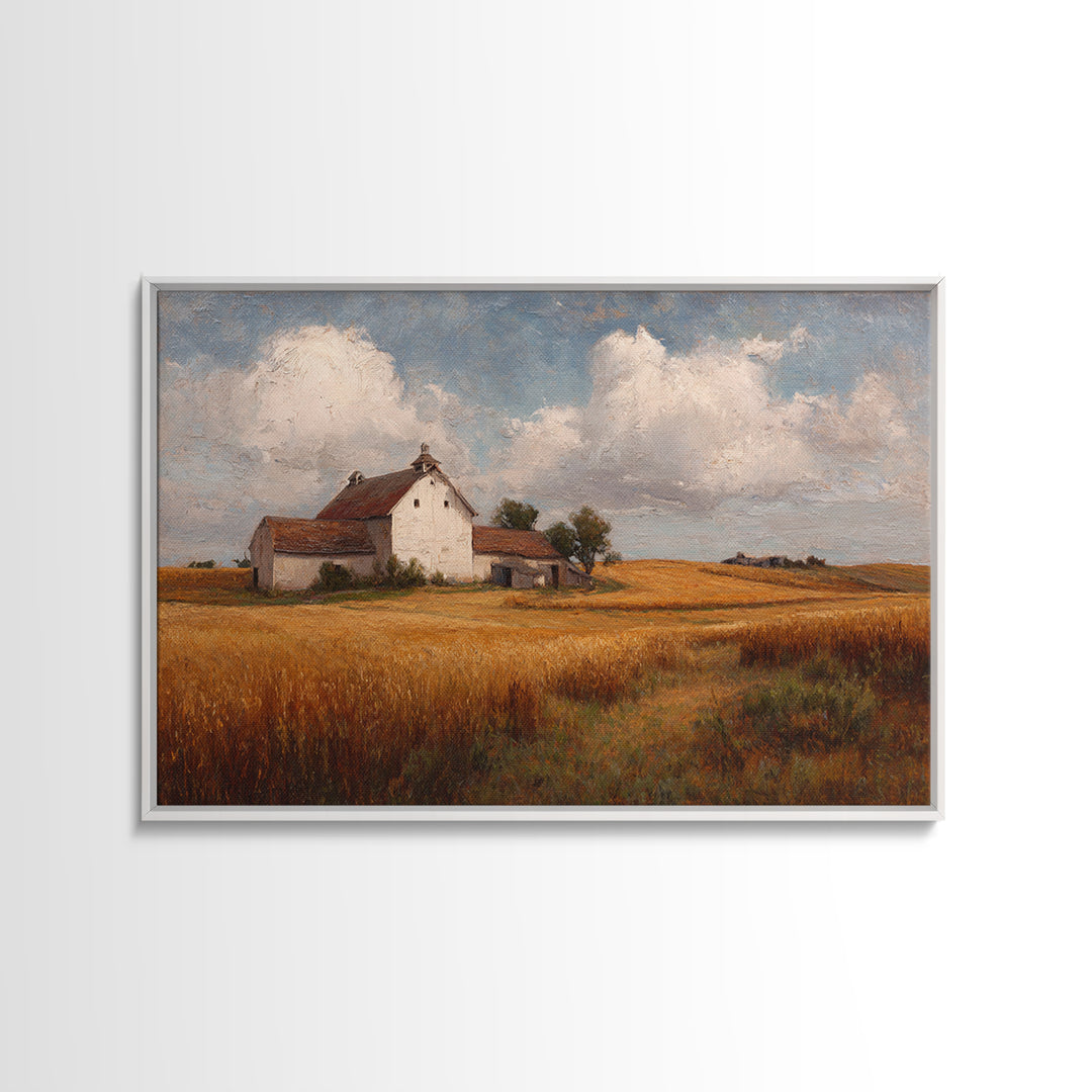 Barn and Farmland Framed Canvas Print, Traditional Art, Gallery Decor, Living Room Decor, Fine Art, Classic, Wall Art, TRA-3x2-27