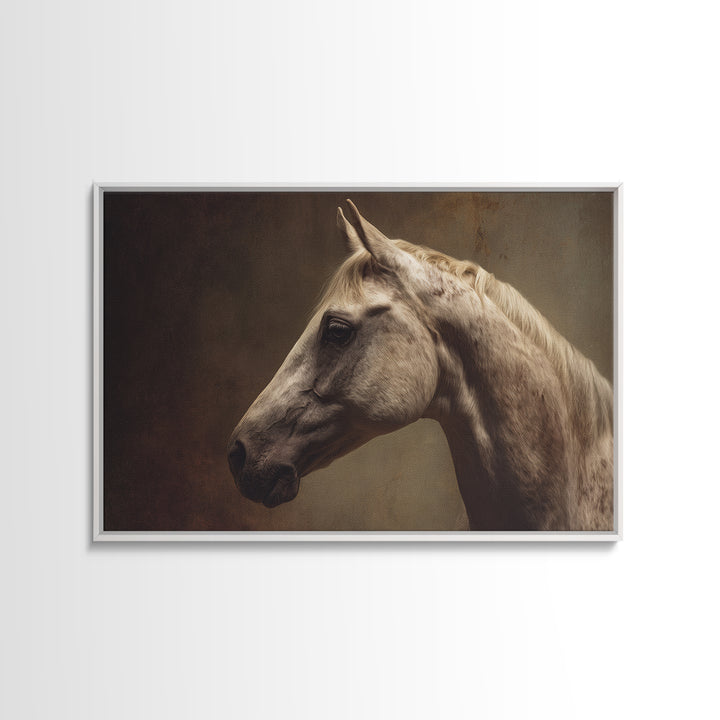Realistic Horse Portrait Framed Canvas Print, Traditional Art, Statement Artwork, Living Room Decor, Fine Art, Classic, TRA-3x2-31