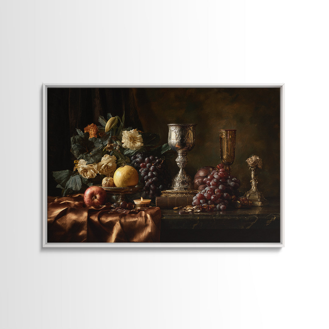 Dutch Fruit and Silver Goblet Still Life Canvas Print, Traditional Art, Indian Art, Living Room Decor, Fine Art, Classic, TRA-3x2-32