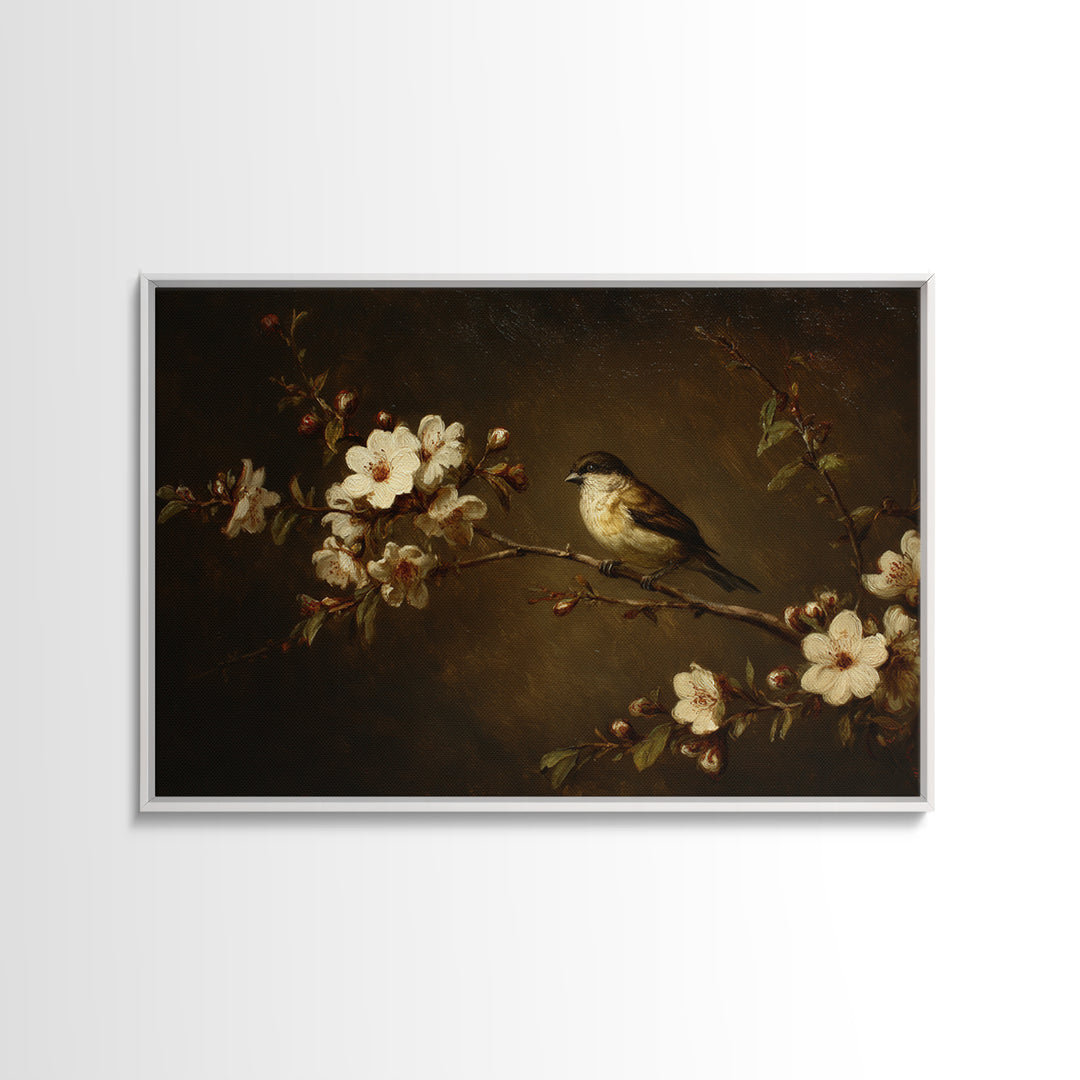 Bird Study on a Flowering Branch Canvas Print, Traditional Art, Japanese Art, Living Room Decor, Watercolor Art, Classic, TRA-3x2-38