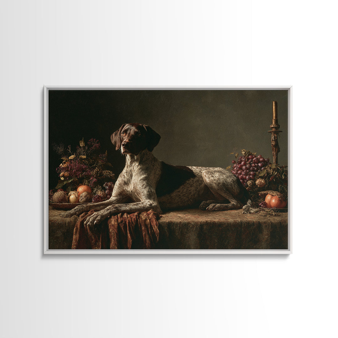 Hunting Dog Portrait Framed Canvas Print, Traditional Art, Dark Art, Living Room Decor, Oil Painting, Classic, Minimalist Decor, TRA-3x2-40