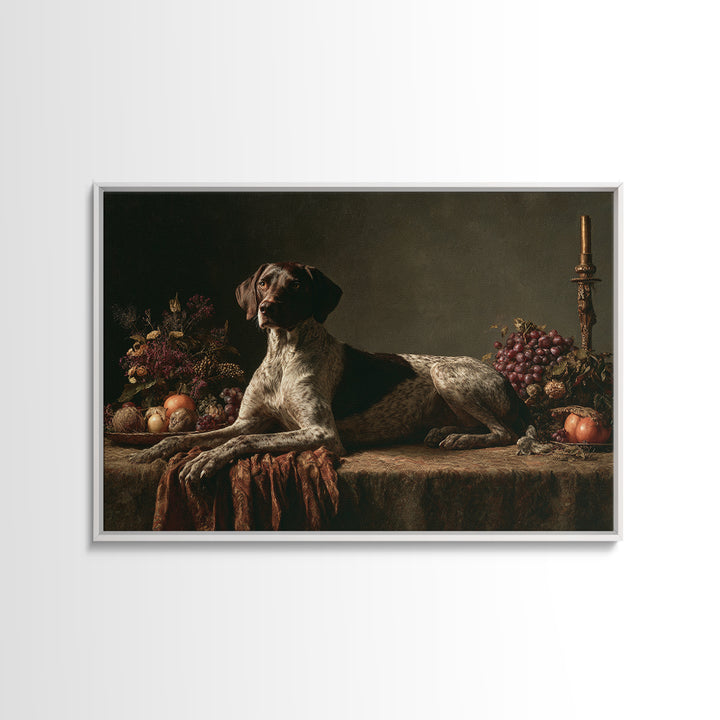 Hunting Dog Portrait Framed Canvas Print, Traditional Art, Dark Art, Living Room Decor, Oil Painting, Classic, Minimalist Decor, TRA-3x2-40