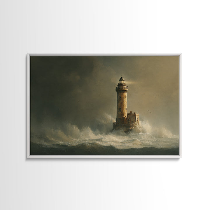 Lighthouse with Crashing Waves Canvas Print, Traditional Art, Neutral Decor, Living Room Decor, Fine Art, Classic, Home Decor, TRA-3x2-49