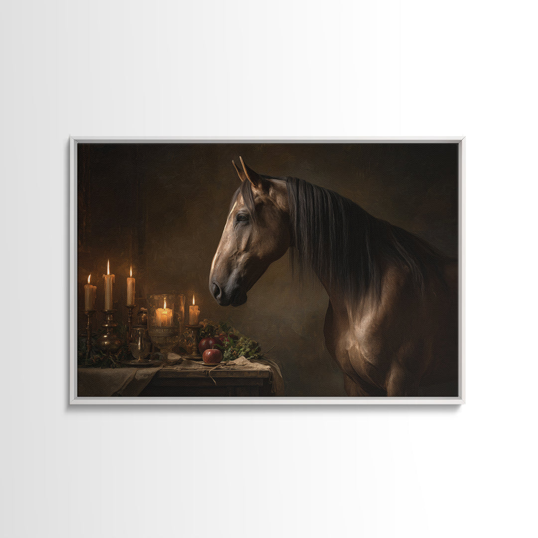 Realistic Horse Portrait Framed Canvas Print, Traditional Art, Digital Print, Living Room Decor, Oil Painting, Classic, TRA-3x2-55