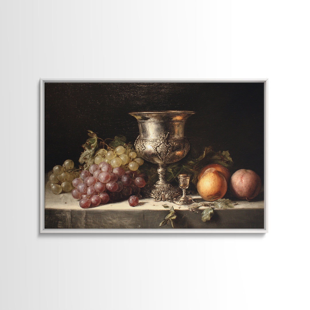 Dutch Fruit and Silver Goblet Still Life Canvas Print, Traditional Art, Room Decor, Living Room Decor, Fine Art, Classic, TRA-3x2-56