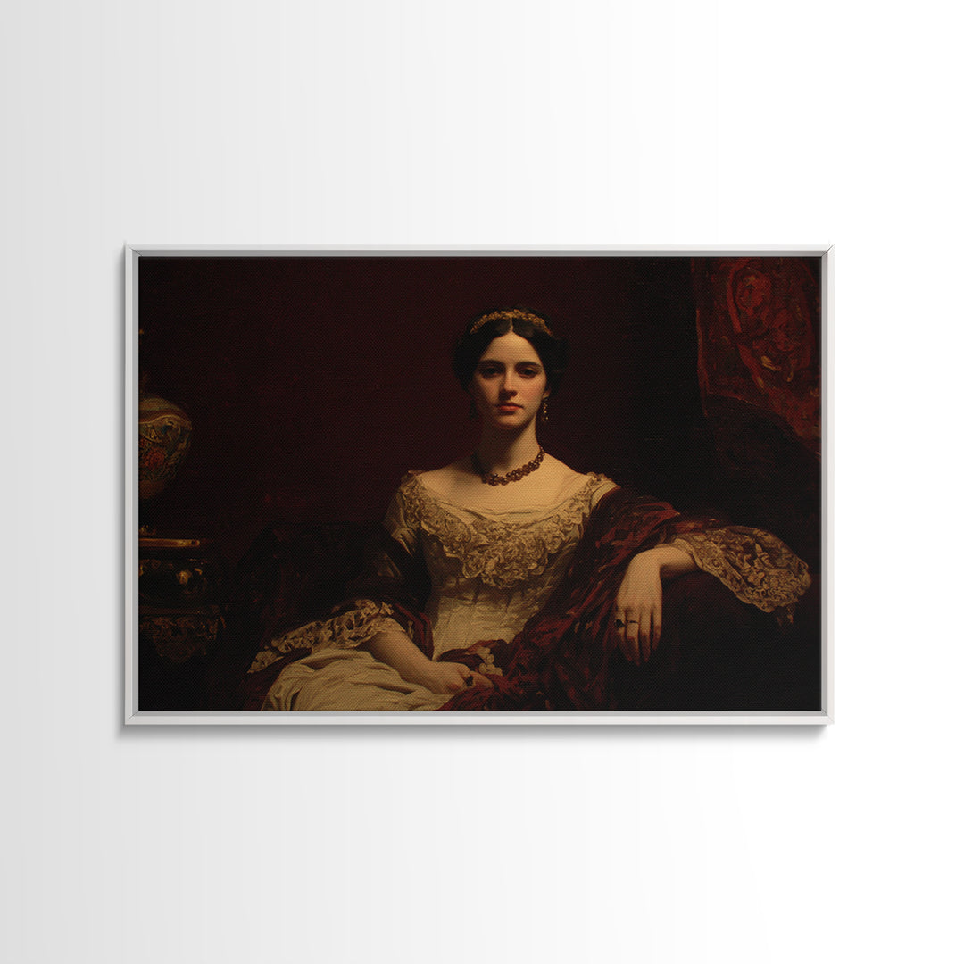Classical Portrait with Dignified Lighting Framed Canvas Print, Traditional Art, Textured Painting, Living Room Decor, Classic, TRA-3x2-60