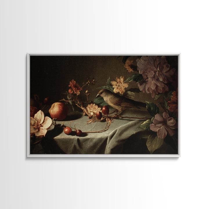 Bird Study on a Flowering Branch Canvas Print, Traditional Art, Japanese Art, Living Room Decor, Watercolor Art, Classic, TRA-3x2-62