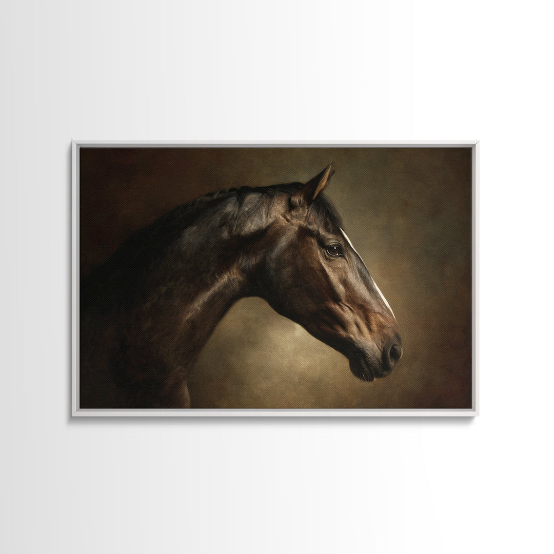 Realistic Horse Portrait Framed Canvas Print, Traditional Art, Luxury Decor, Living Room Decor, Fine Art, Classic, Art Print, TRA-3x2-79