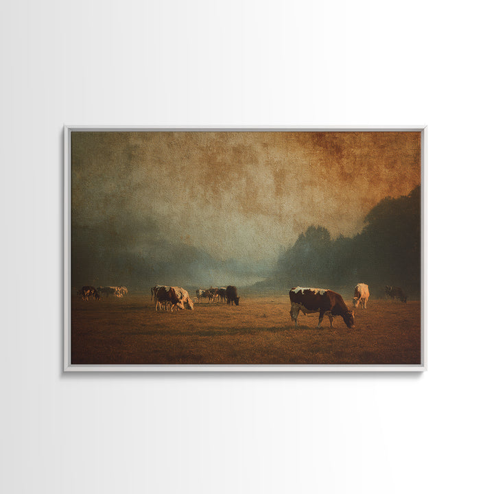 Pastoral Countryside with Cows in Field Canvas Print, Traditional Art, Artwork, Living Room Decor, Fine Art, Classic, TRA-3x2-83