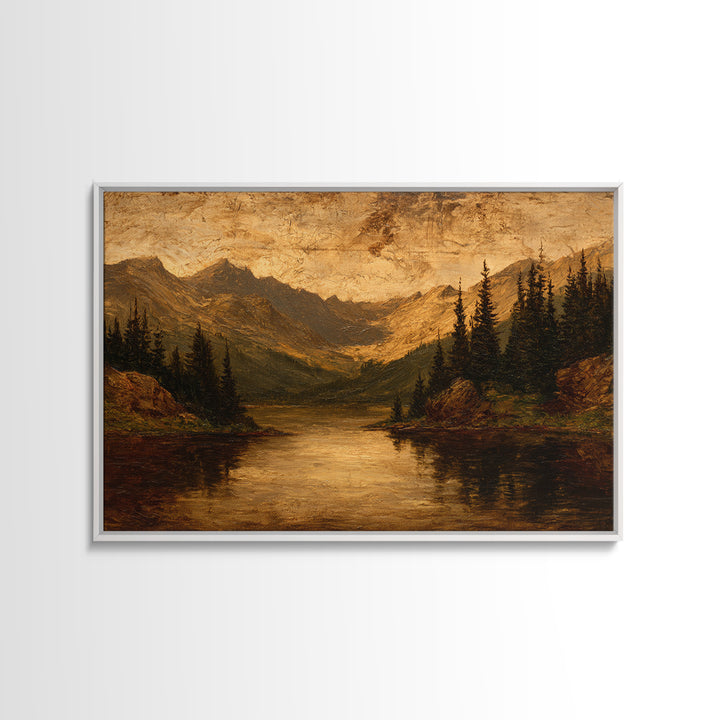 Mountain Lake with Pine Forest Reflection Canvas Print, Traditional Art, Statement Artwork, Living Room Decor, Classic, TRA-3x2-85