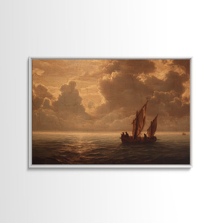 Ship at Sea Framed Canvas Print, Traditional Art, Indian Decor, Living Room Decor, Fine Art, Classic, Luxury Decor, TRA-3x2-90
