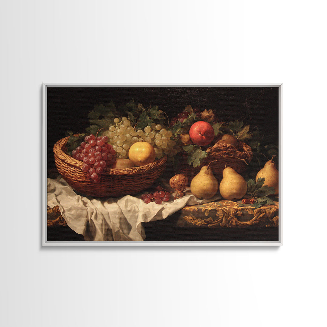 Basket of Apples and Pears on Linen Canvas Print, Traditional Art, Landscape, Living Room Decor, Fine Art, Classic, TRA-3x2-94