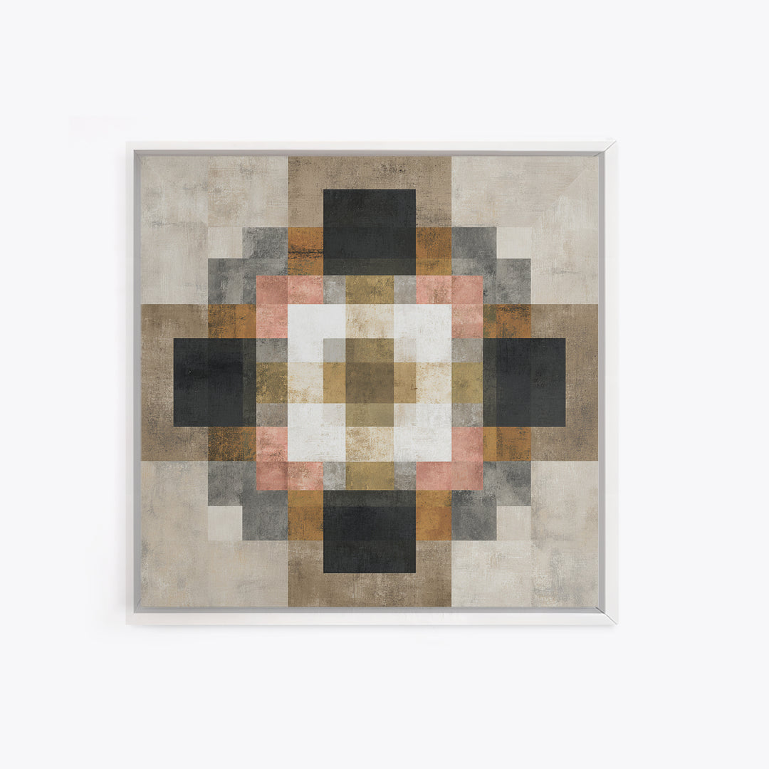 Earth Tone Geometric Pattern by Woven Cloth Framed Canvas Print, Tribal Art, Tribal Design, Living Room Decor, Fine Art, Tribal, TRI-1x1-2