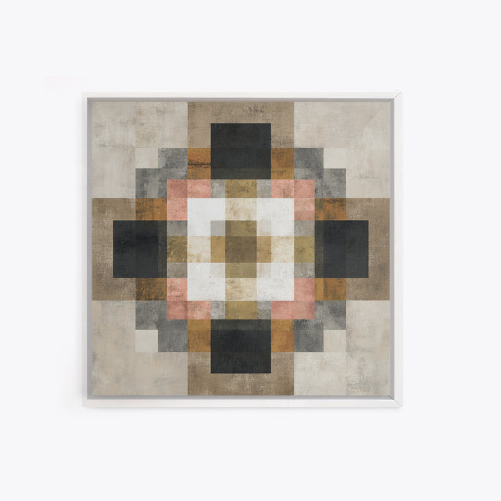 Earth Tone Geometric Pattern by Woven Cloth Framed Canvas Print, Tribal Art, Tribal Design, Living Room Decor, Fine Art, Tribal, TRI-1x1-2