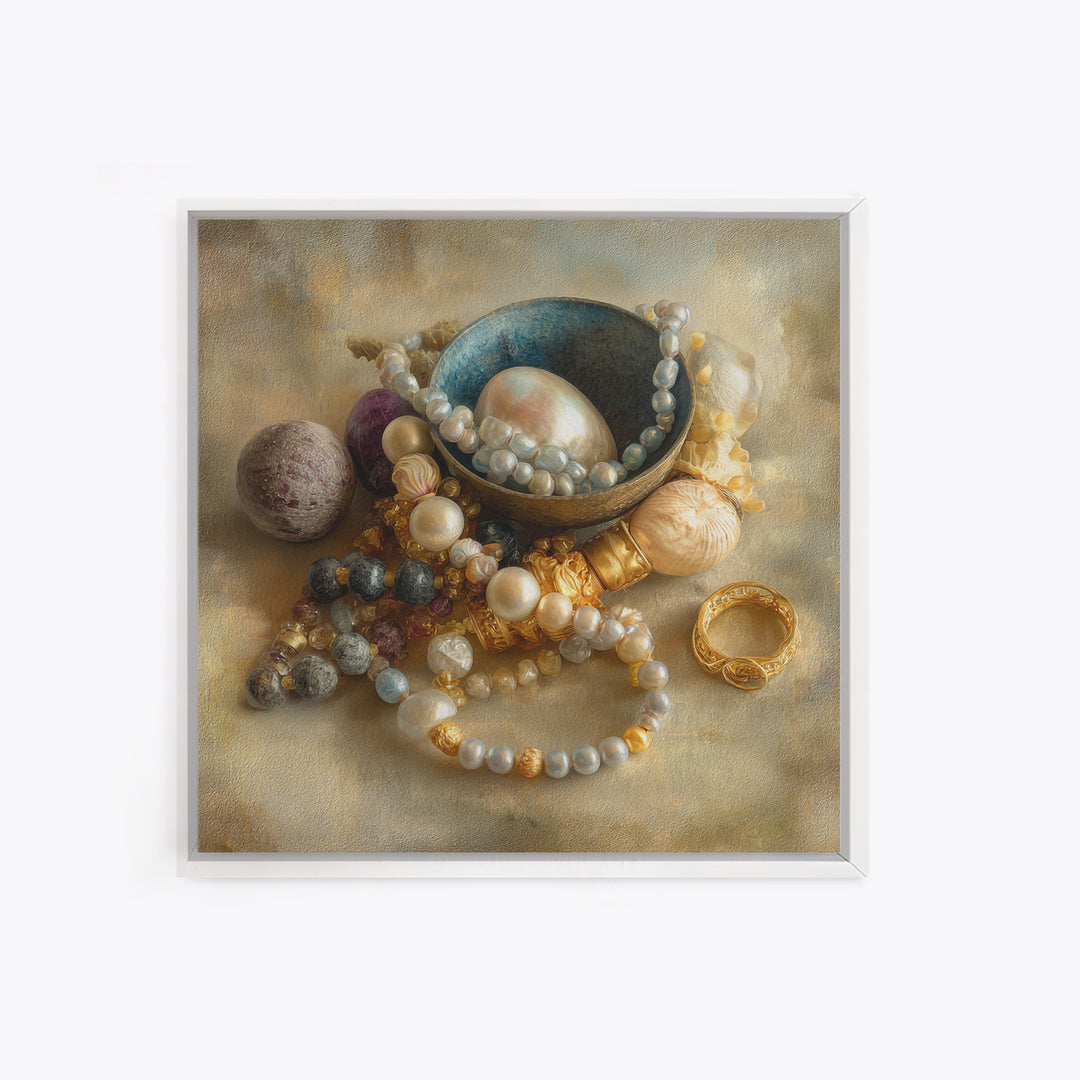 Beaded Jewelry Still Life Framed Canvas Print, Tribal Art, Fine Art Print, Living Room Decor, Watercolor Art, Tribal, TRI-1x1-34