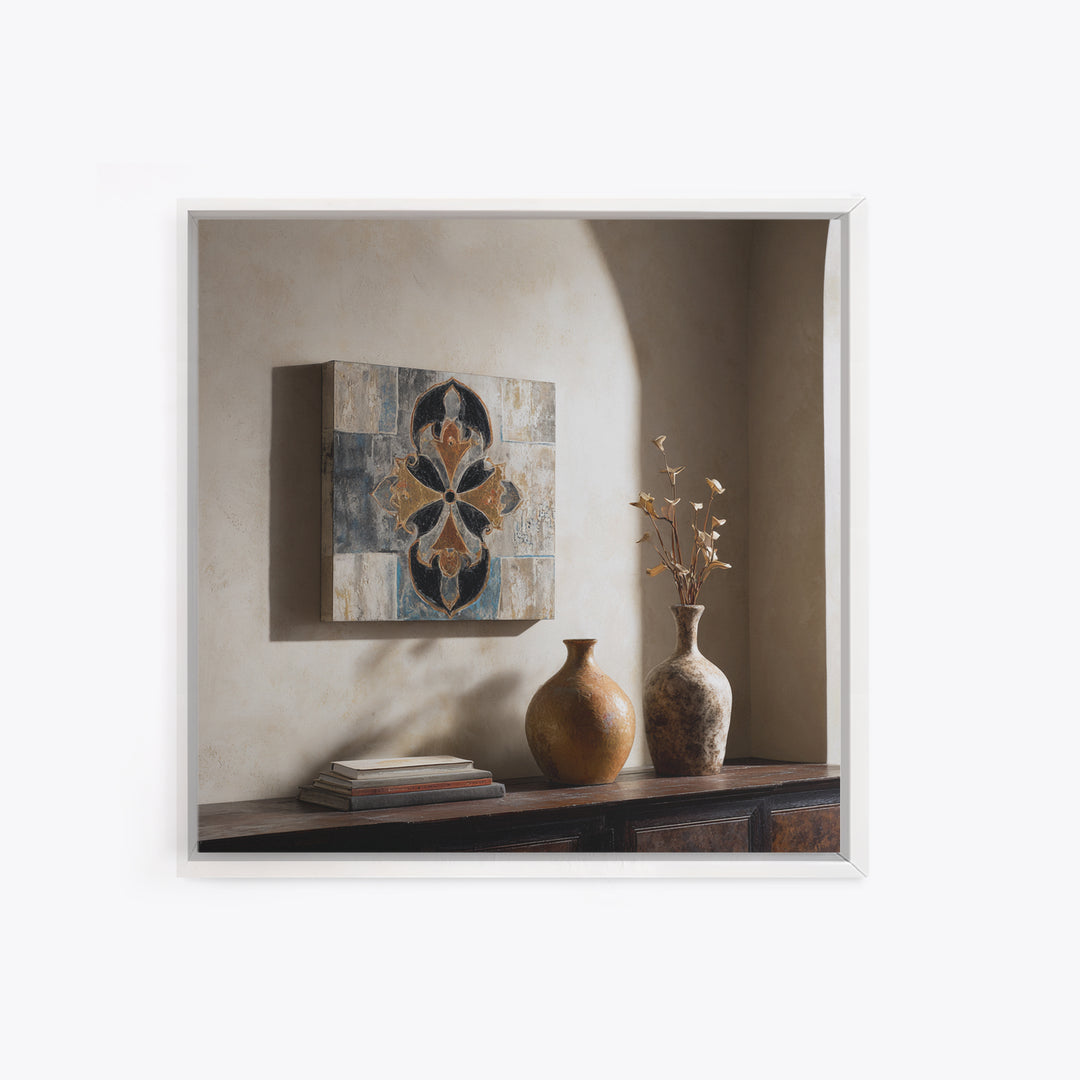 Hand Painted Shield Motif Framed Canvas Print, Tribal Art, Art, Living Room Decor, Fine Art, Tribal, Gallery Wall Art, TRI-1x1-53