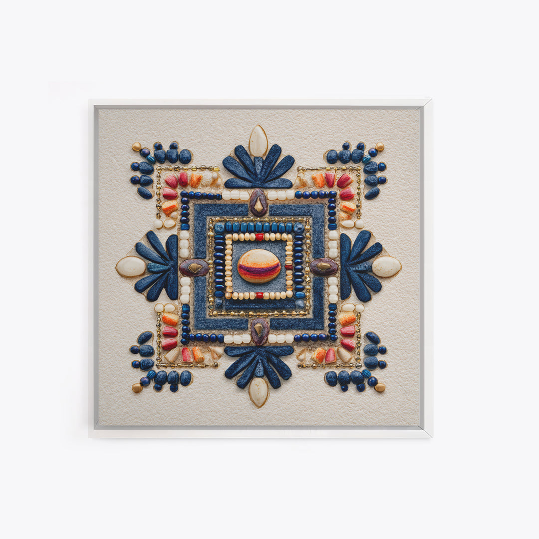 Beaded Jewelry Still Life Framed Canvas Print, Tribal Art, Fine Art Print, Living Room Decor, Watercolor Art, Tribal, TRI-1x1-58