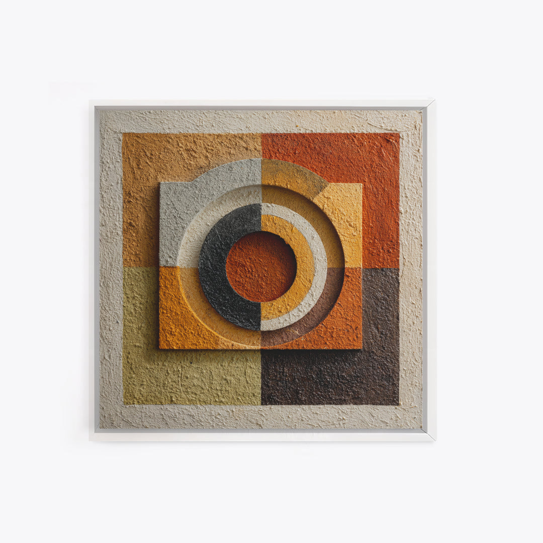 Abstract Drum Circle Suggested Through Repeated Forms Framed Canvas Print, Tribal Art, Earthy, Living Room Decor, Abstract Art, TRI-1x1-6
