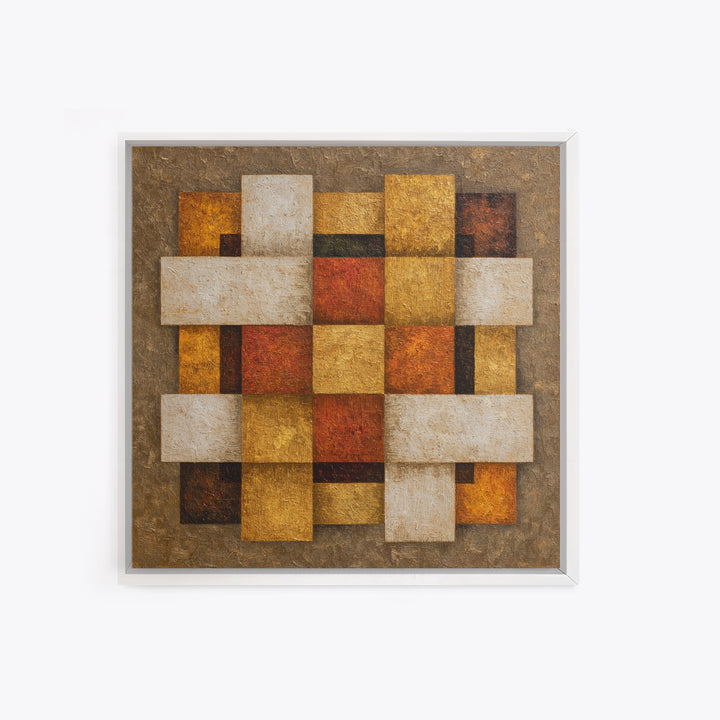 Woven Basket Pattern Enlarged as Modern Art Framed Canvas Print, Tribal Art, Statement Artwork, Living Room Decor, Tribal, TRI-1x1-62