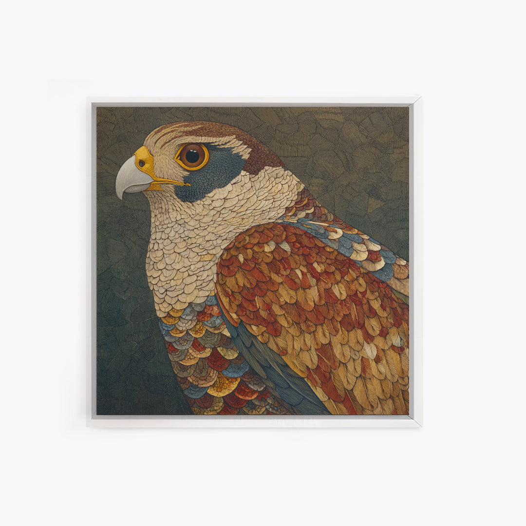 Totemic Bird with Patterned Wings Framed Canvas Print, Tribal Art, Earthy, Living Room Decor, Abstract Art, Tribal, TRI-1x1-72