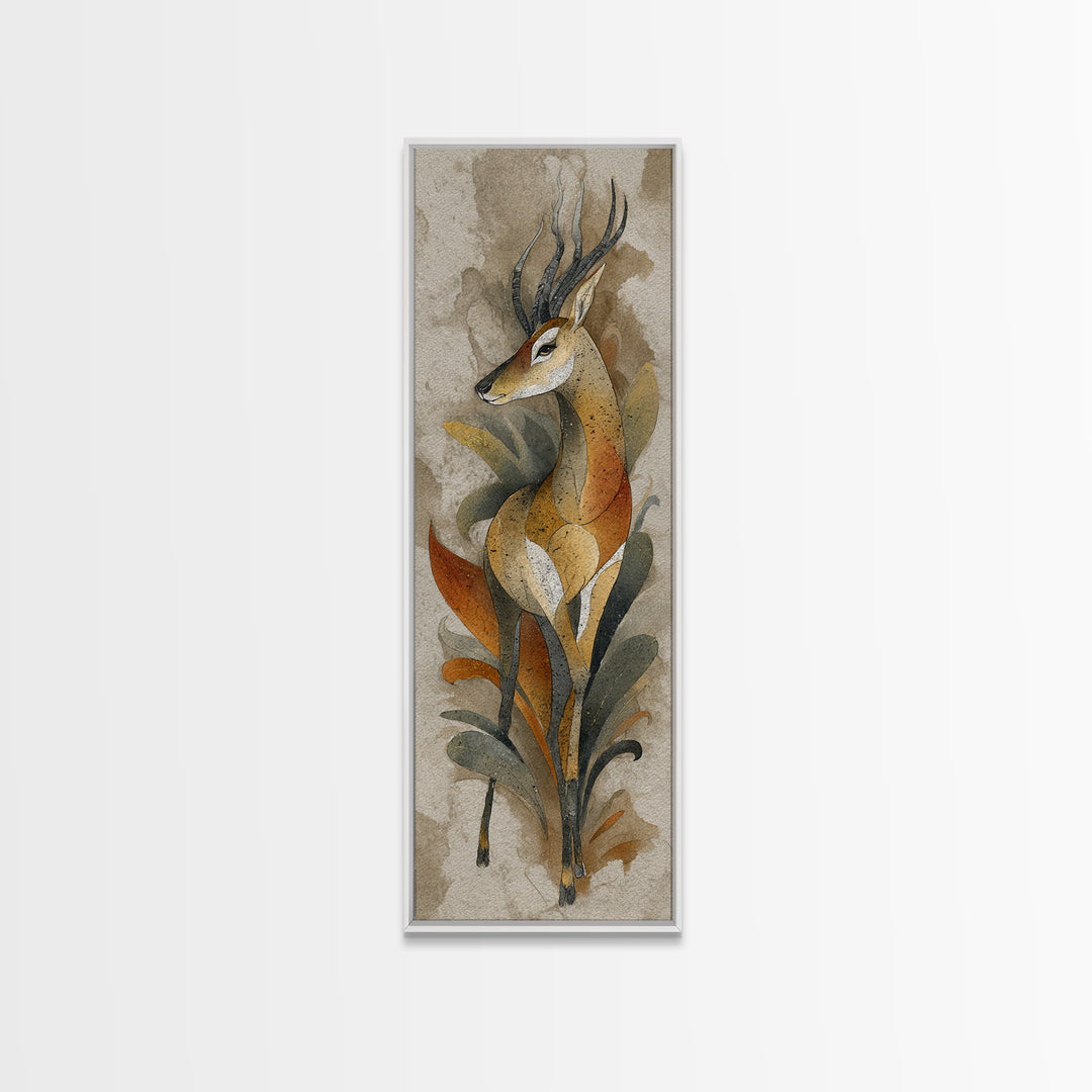 Ancient Cave Art Running Animals Framed Canvas Print, Tribal Art, Living Room Decor, Oil Painting, Tribal, Rustic Home Decor, TRI-1x3-45