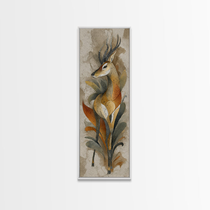 Ancient Cave Art Running Animals Framed Canvas Print, Tribal Art, Living Room Decor, Oil Painting, Tribal, Rustic Home Decor, TRI-1x3-45