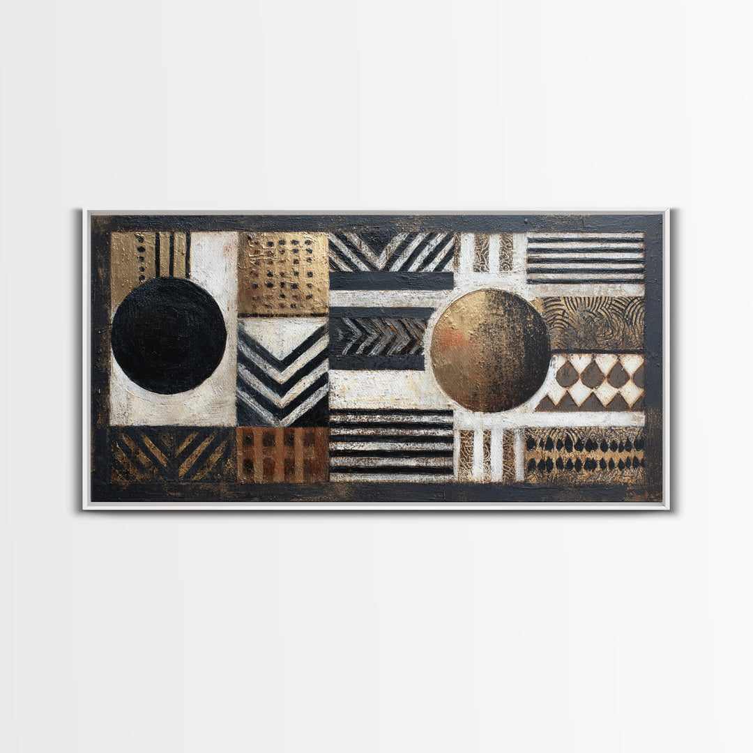 Mud Cloth Black and Cream Pattern Framed Canvas Print, Tribal Art, African Wall Art, Living Room Decor, Fine Art, Tribal, TRI-2x1-3
