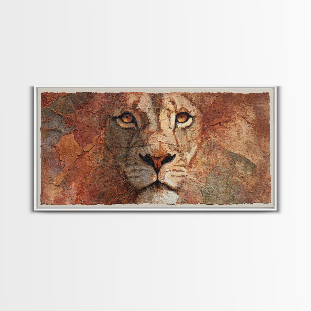 Lion Mask Abstraction Framed Canvas Print, Tribal Art, Living Room Decor, Tribal, Rustic Home Decor, Black and White Art, TRI-2x1-60