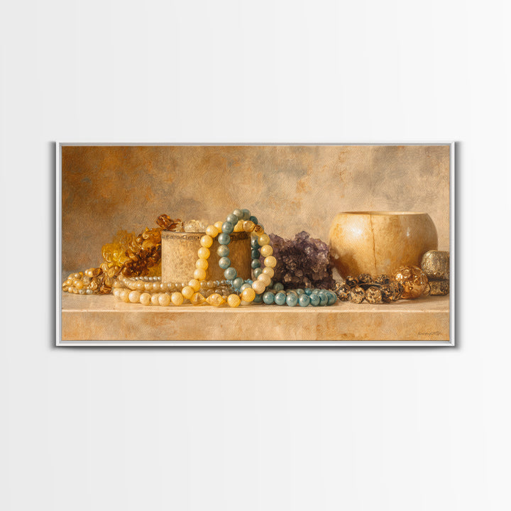 Beaded Jewelry Still Life Canvas Print, Tribal Art, Abstract Wall Art, Living Room Decor, Fine Art, Tribal, Black and White Art, TRI-2x1-78