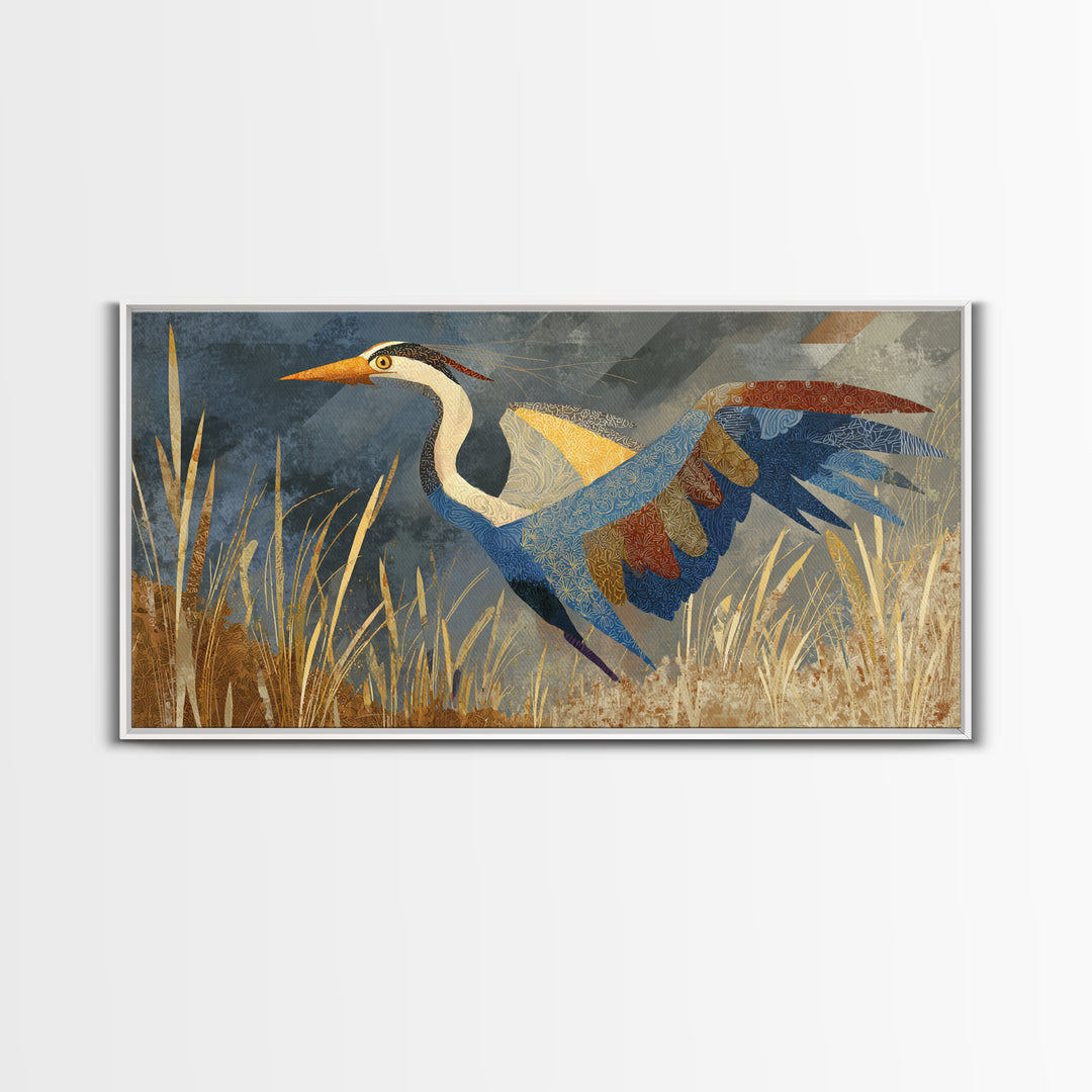 Totemic Bird with Patterned Wings Framed Canvas Print, Tribal Art, Gallery Wall Art, Living Room Decor, Oil Painting, Tribal, TRI-2x1-92