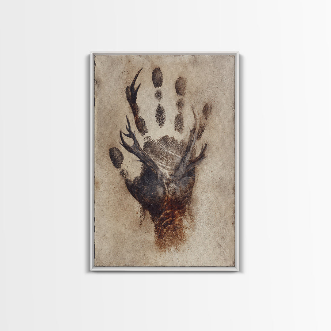 Handprint and Animal Track Composition Framed Canvas Print, Tribal Art, Gallery Wall Art, Living Room Decor, Fine Art, Tribal, TRI-2x3-1