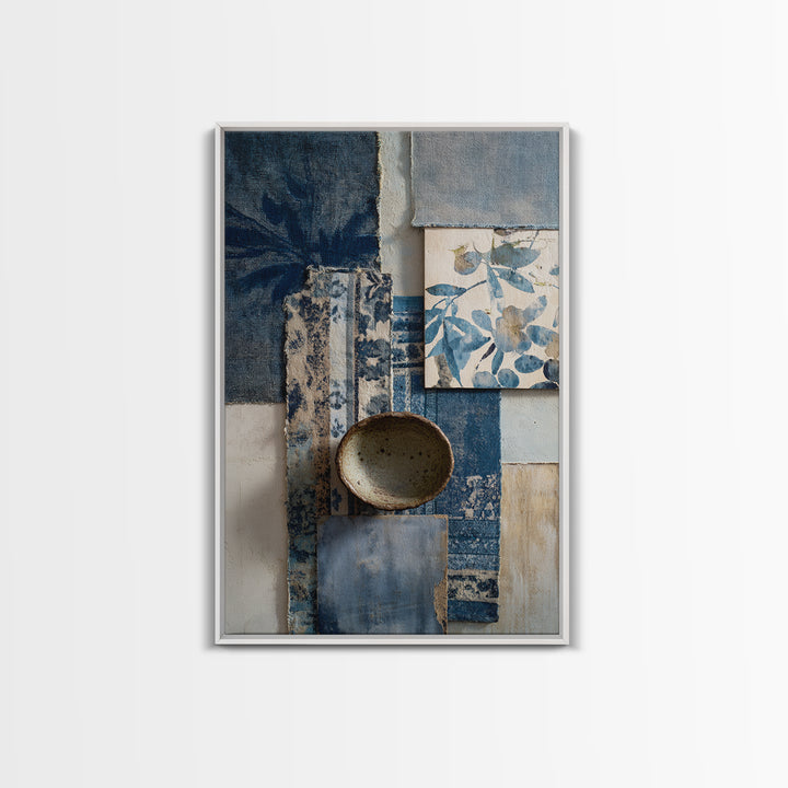 Indigo Textile Design Canvas Print, Tribal Art, Textured Painting, Living Room Decor, Fine Art, Tribal, Unique Wall Art, TRI-2x3-16