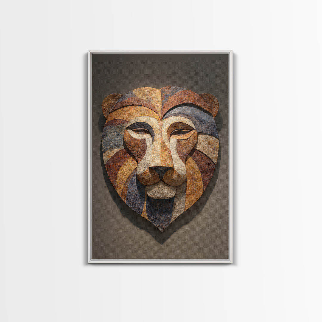 Lion Mask Abstraction Framed Canvas Print, Tribal Art, Contemporary Art, Living Room Decor, Abstract Art, Tribal, Boho Decor, TRI-2x3-24