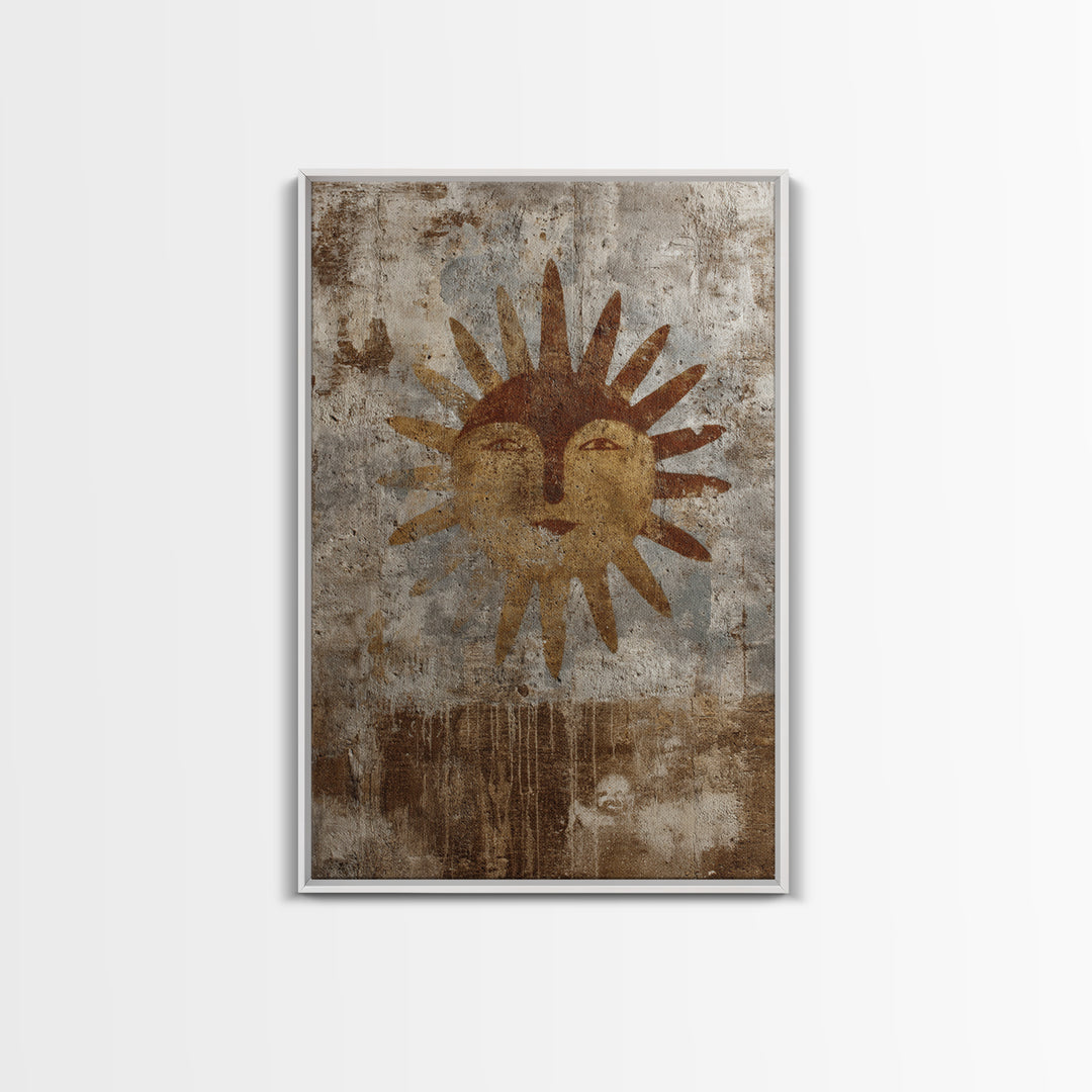 Tribal Sun Symbol Framed Canvas Print, Tribal Art, Abstract Print, Living Room Decor, Fine Art, Tribal, Statement Artwork, TRI-2x3-43