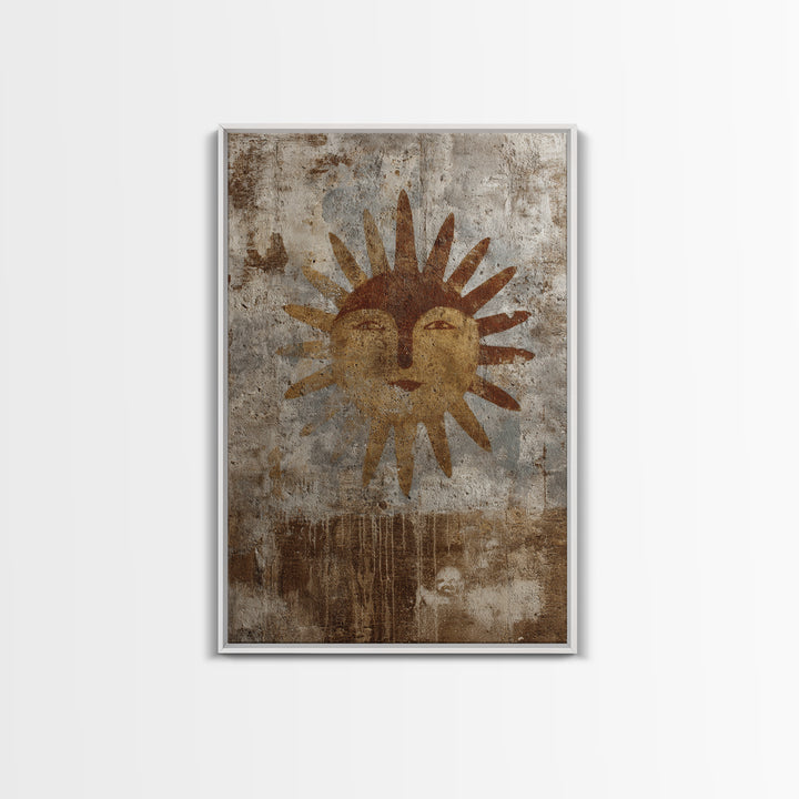 Tribal Sun Symbol Framed Canvas Print, Tribal Art, Abstract Print, Living Room Decor, Fine Art, Tribal, Statement Artwork, TRI-2x3-43