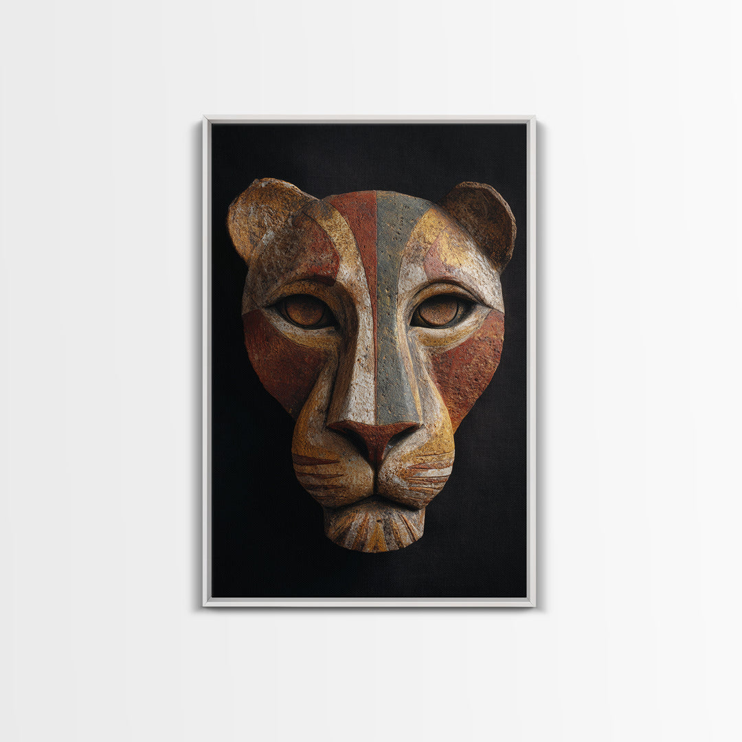 Lion Mask Abstraction Framed Canvas Print, Tribal Art, Boho Wall Decor, Living Room Decor, Abstract Art, Tribal, Fine Art, TRI-2x3-48