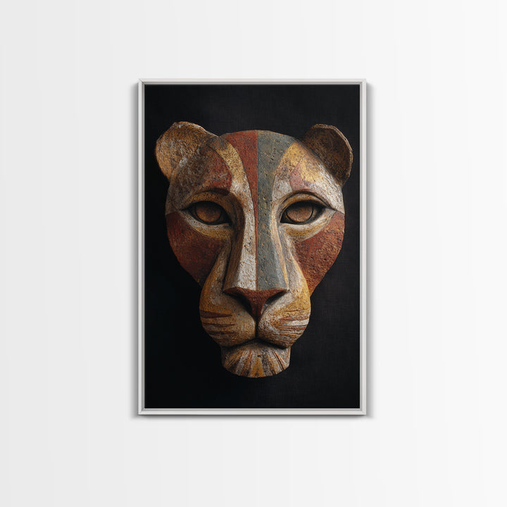 Lion Mask Abstraction Framed Canvas Print, Tribal Art, Boho Wall Decor, Living Room Decor, Abstract Art, Tribal, Fine Art, TRI-2x3-48