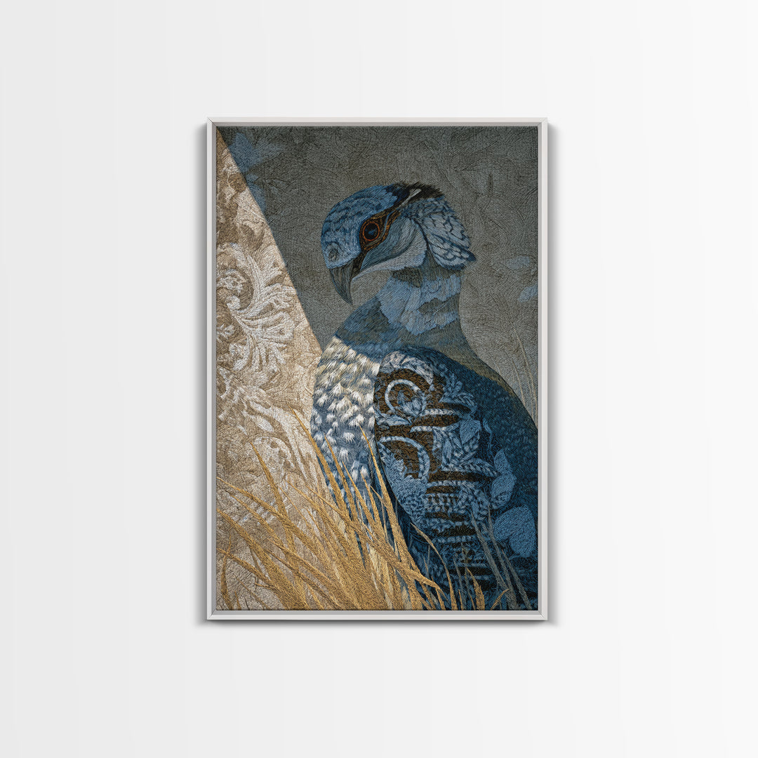 Totemic Bird with Patterned Wings Framed Canvas Print, Tribal Art, Art Print, Living Room Decor, Oil Painting, Tribal, TRI-2x3-8