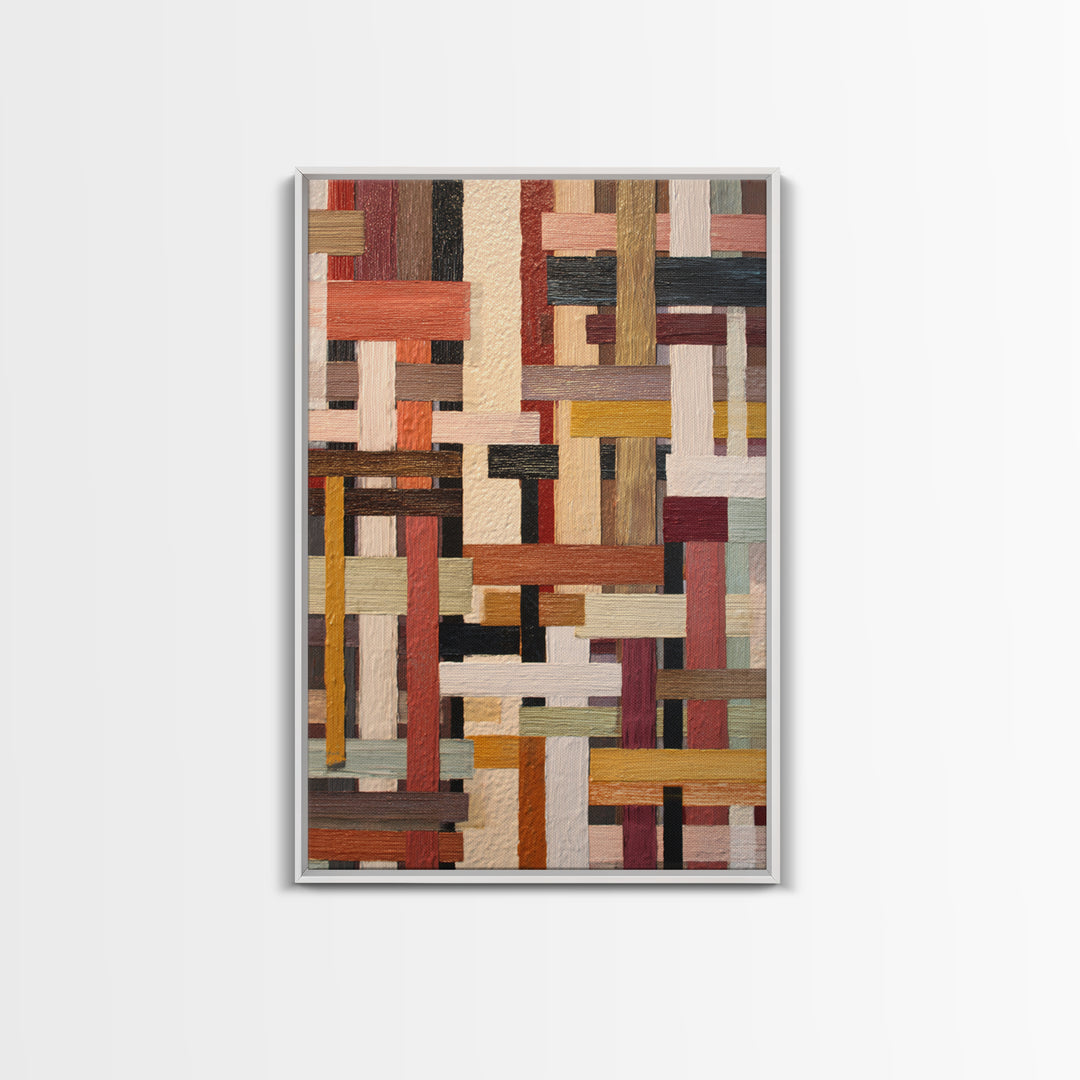 Woven Basket Pattern Enlarged as Modern Art Framed Canvas Print, Tribal Art, Afrocentric Wall Art, Living Room Decor, Tribal, TRI-2x3-94