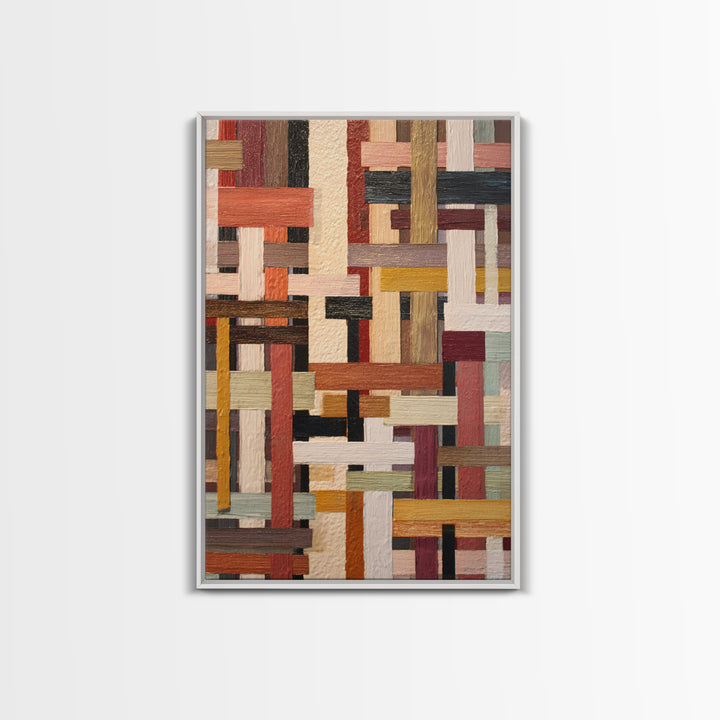 Woven Basket Pattern Enlarged as Modern Art Framed Canvas Print, Tribal Art, Afrocentric Wall Art, Living Room Decor, Tribal, TRI-2x3-94