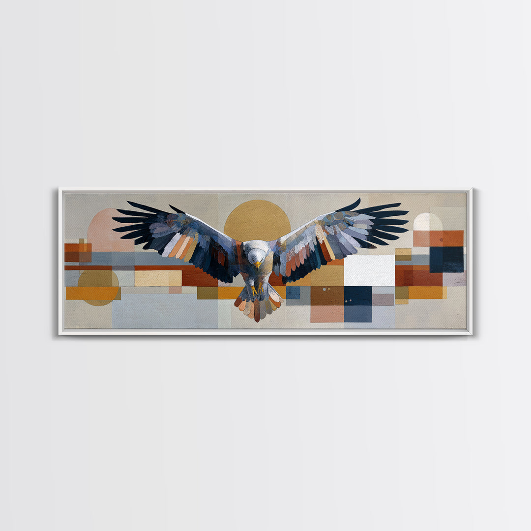 Eagle Totem with Feathers and Geometric Shapes Canvas Print, Tribal Art, Southwestern Decor, Living Room Decor, Abstract Art, TRI-3x1-4
