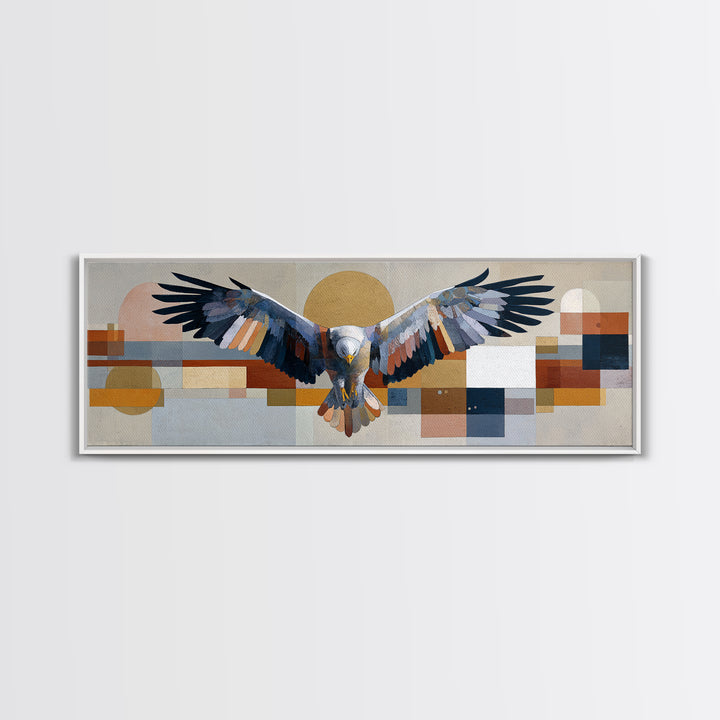 Eagle Totem with Feathers and Geometric Shapes Canvas Print, Tribal Art, Southwestern Decor, Living Room Decor, Abstract Art, TRI-3x1-4